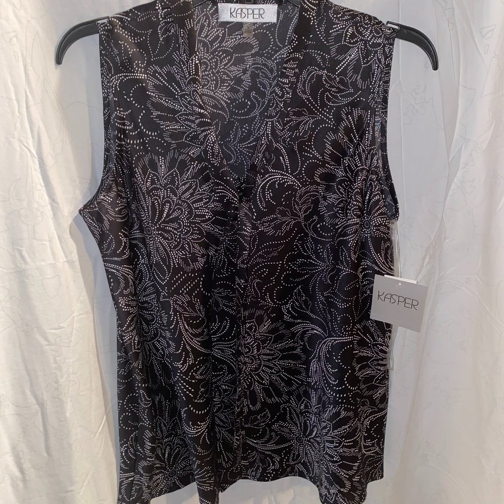 Black satin blouse with white floral design